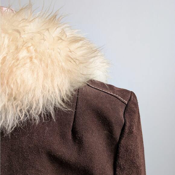 Vintage Brown Suede Penny Lane Jacket Belted Furry Leather Western Coat Medium - Picture 10 of 13